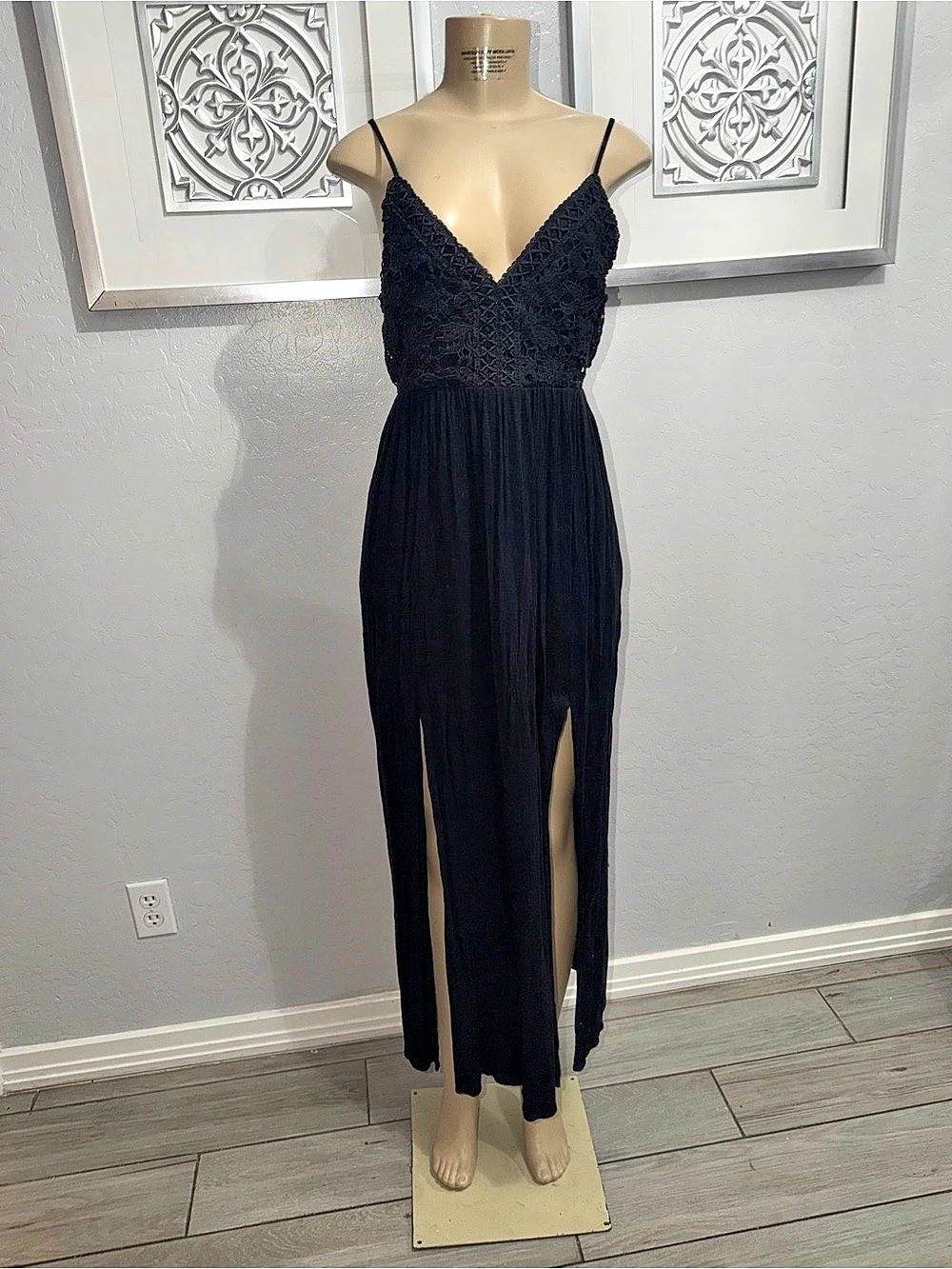 Black Lace Bodice Maxi Dress